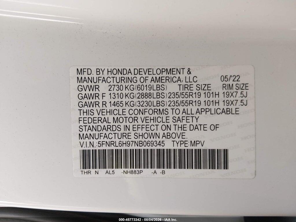 5FNRL6H97NB069345 2022 HONDA ODYSSEY photo no. 9