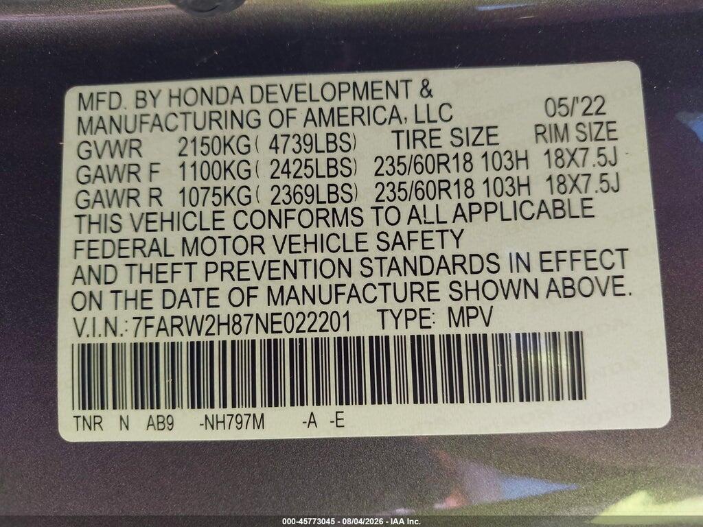 7FARW2H87NE022201 2022 HONDA CR-V photo no. 9