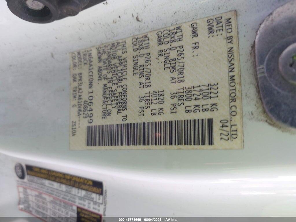 1N6AA1CE0NN106499 2022 NISSAN TITAN photo no. 4