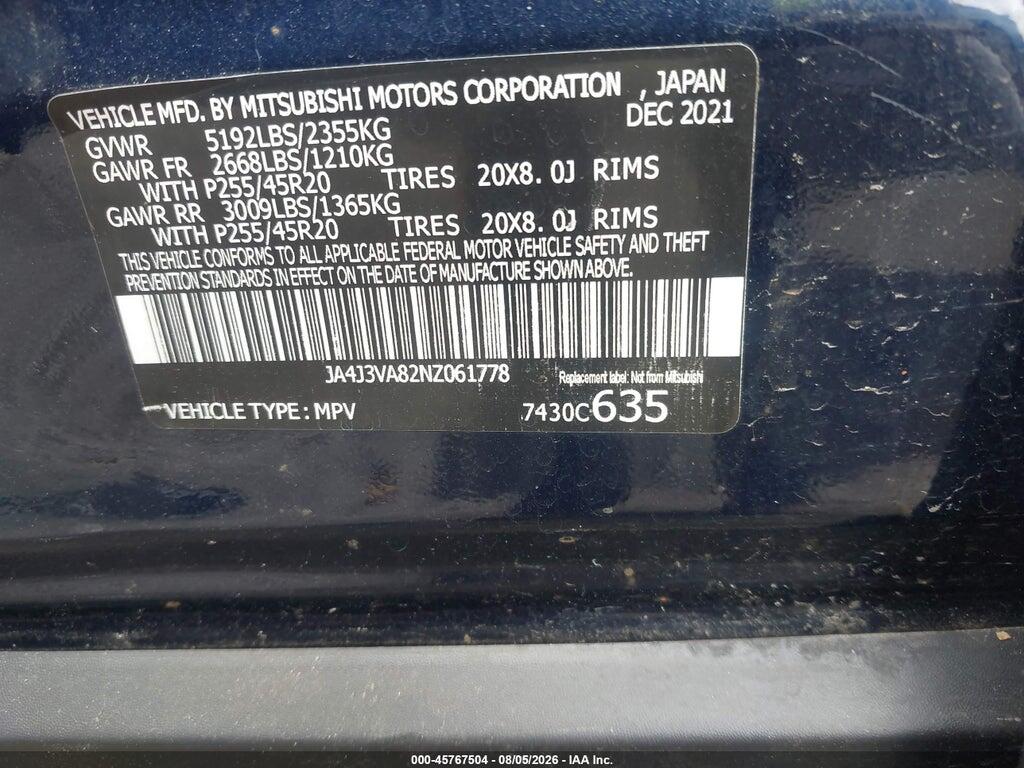 JA4J3VA82NZ061778 2022 MITSUBISHI OUTLANDER photo no. 9