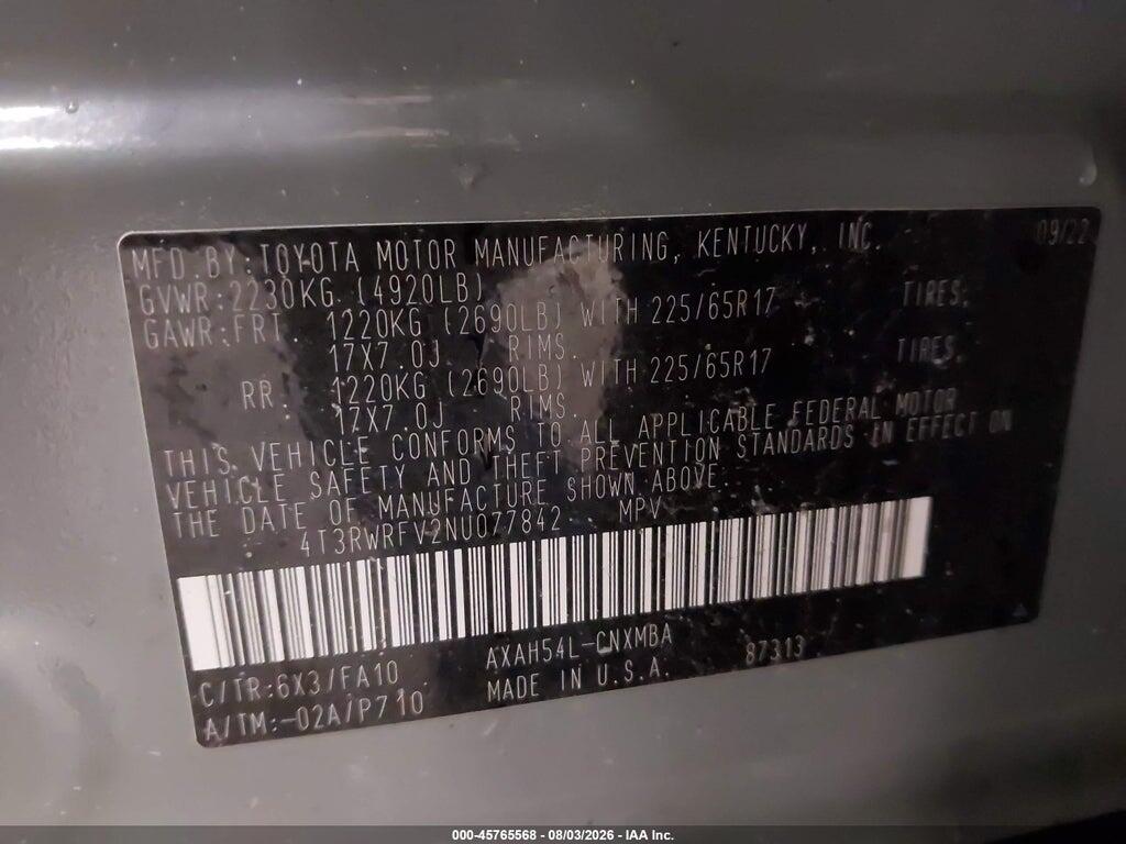 4T3RWRFV2NU077842 2022 TOYOTA RAV4 HYBRID photo no. 9