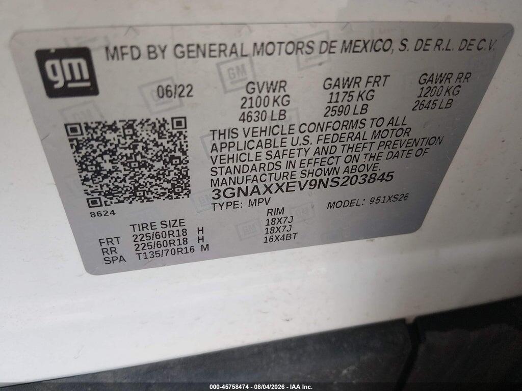 3GNAXXEV9NS203845 2022 CHEVROLET EQUINOX photo no. 9