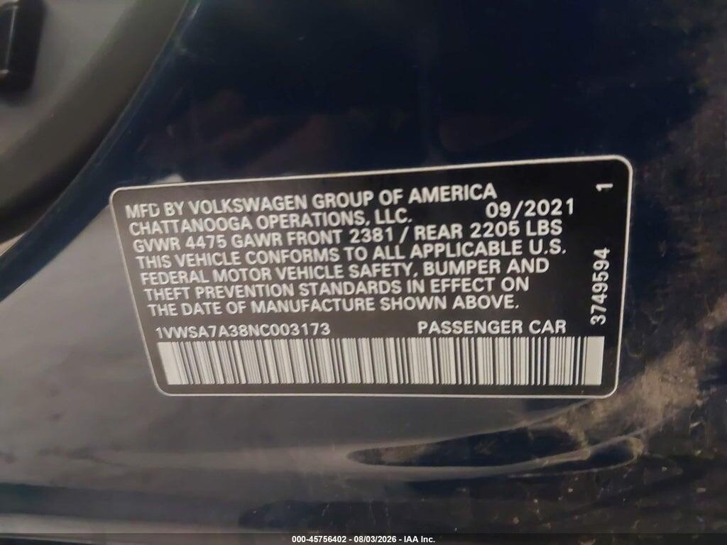 1VWSA7A38NC003173 2022 VOLKSWAGEN PASSAT photo no. 9