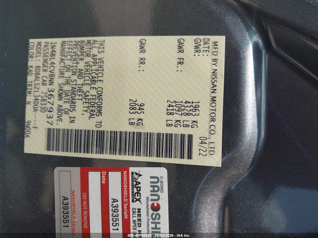 1N4BL4CV8NN367937 2022 NISSAN ALTIMA photo no. 9