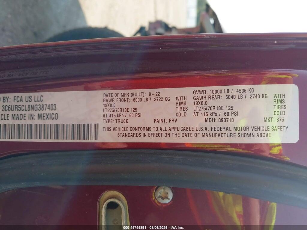 3C6UR5CL8NG387403 2022 RAM 2500 photo no. 9