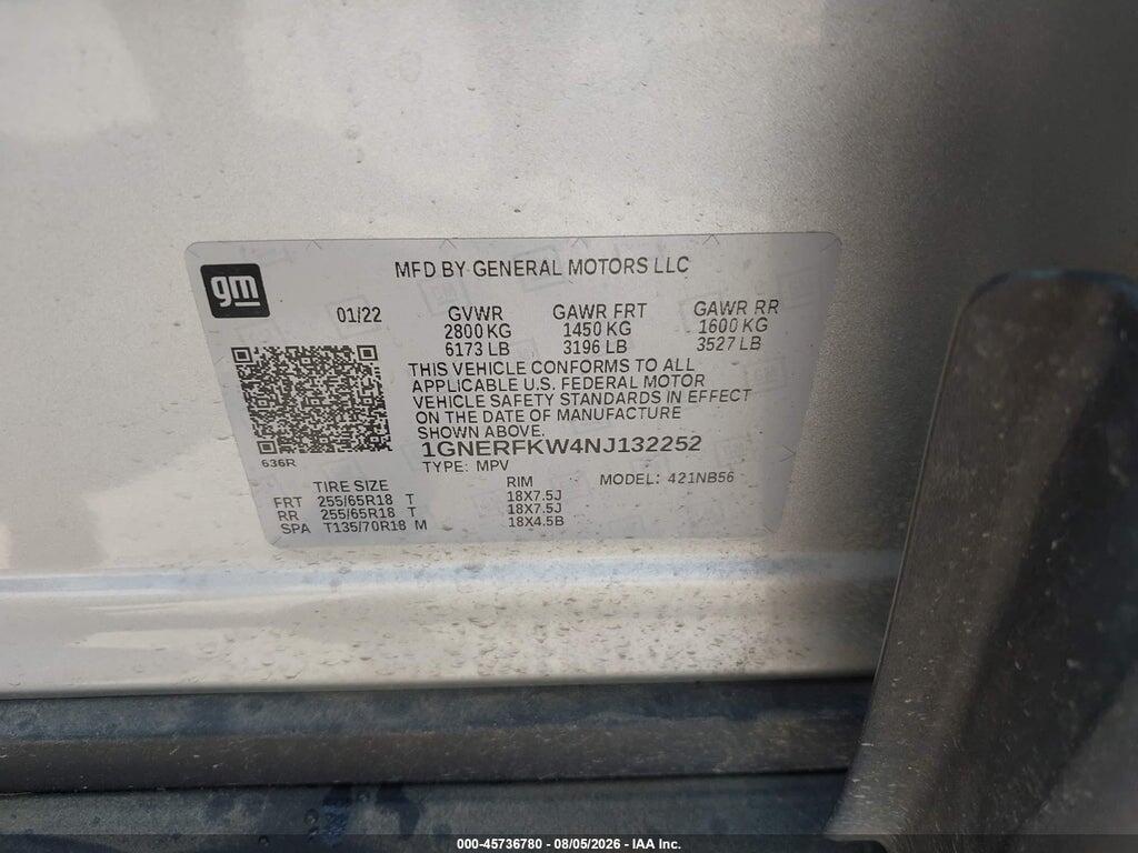 1GNERFKW4NJ132252 2022 CHEVROLET TRAVERSE photo no. 9