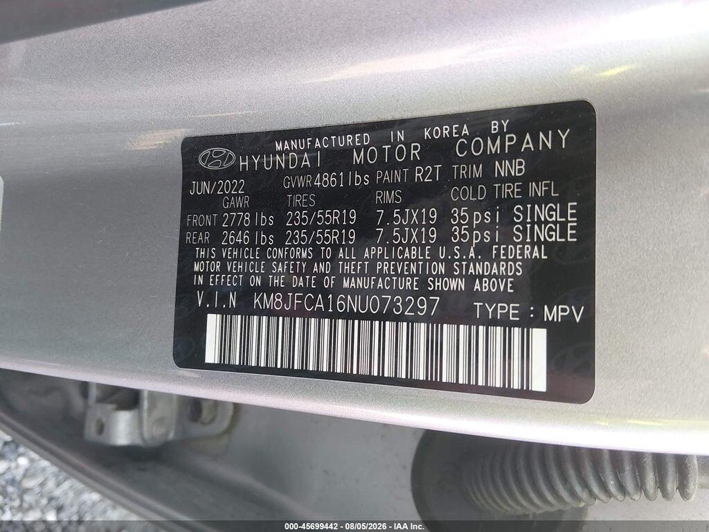 KM8JFCA16NU073297 2022 HYUNDAI TUCSON HYBRID photo no. 9