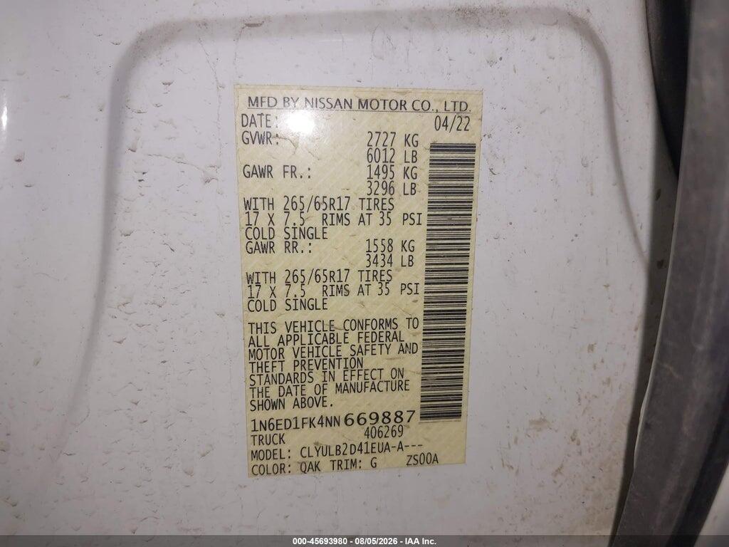 1N6ED1FK4NN669887 2022 NISSAN FRONTIER photo no. 9