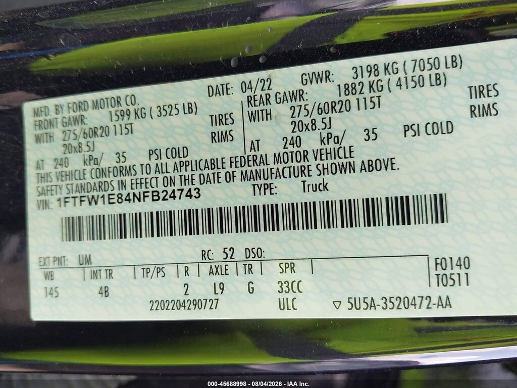 1FTFW1E84NFB24743 2022 FORD F-150 photo no. 9