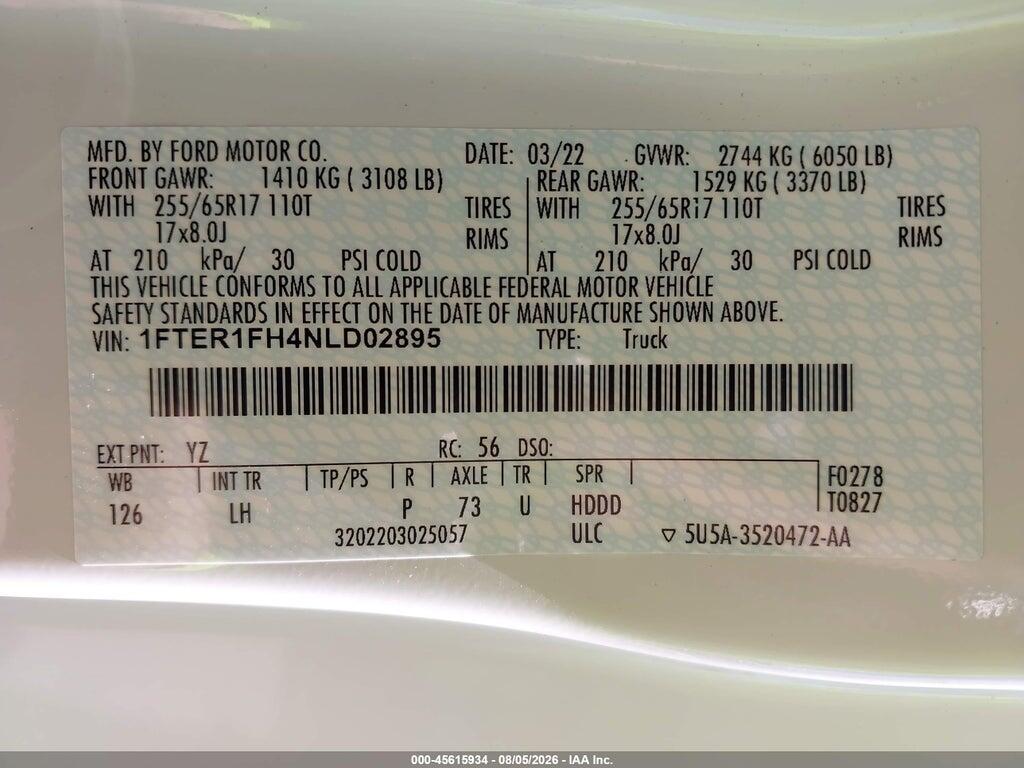 1FTER1FH4NLD02895 2022 FORD RANGER photo no. 9