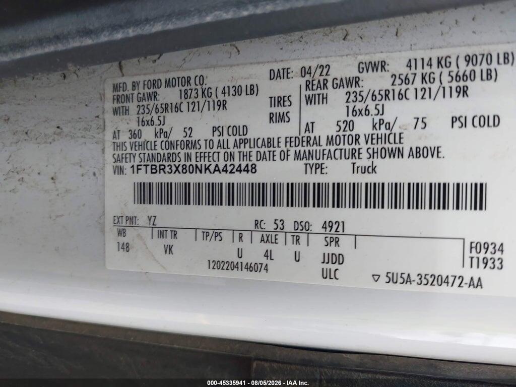 1FTBR3X80NKA42448 2022 FORD TRANSIT-250 CARGO VAN photo no. 9