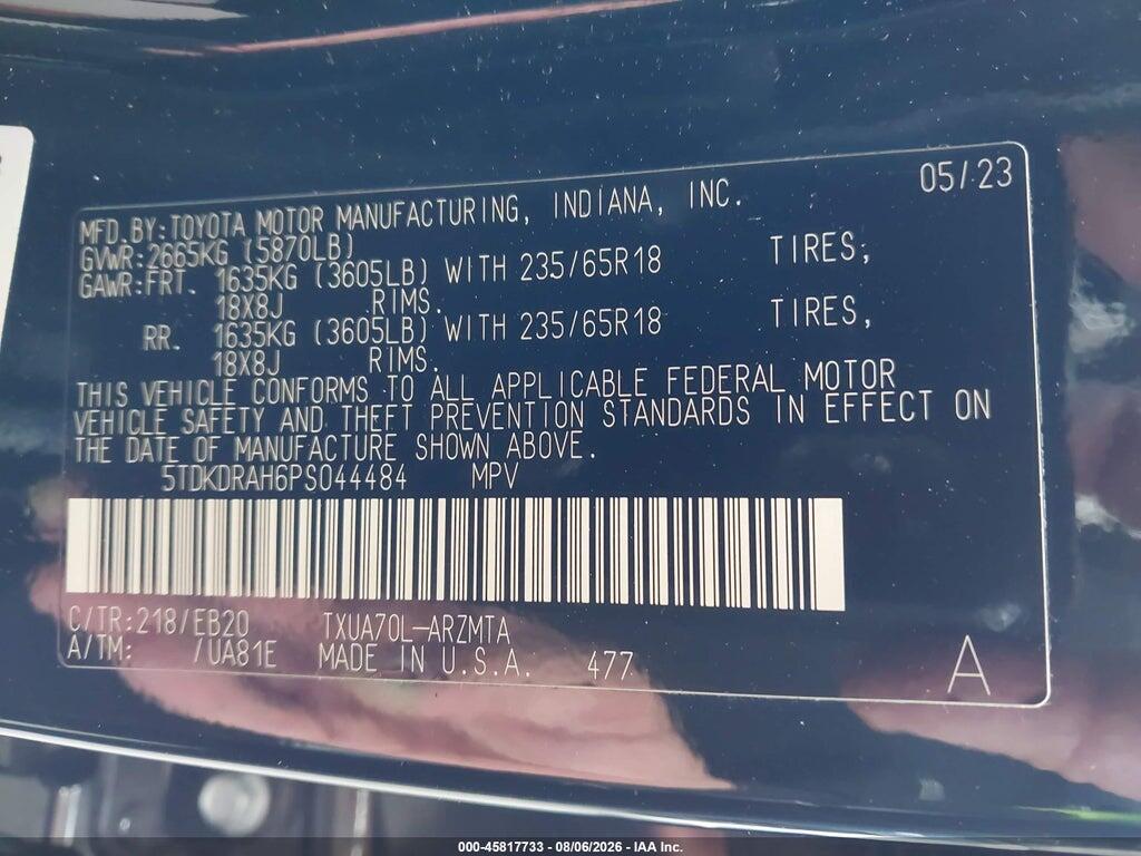 5TDKDRAH6PS044484 2023 TOYOTA HIGHLANDER photo no. 9