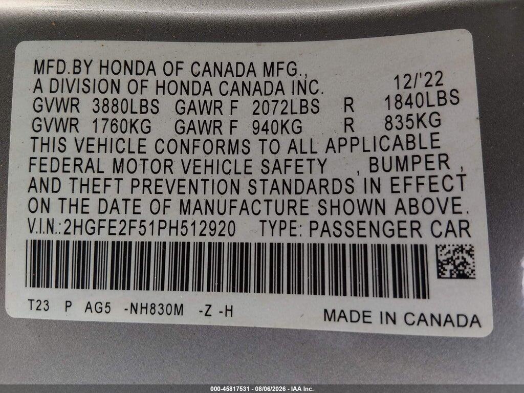 2HGFE2F51PH512920 2023 HONDA CIVIC photo no. 9