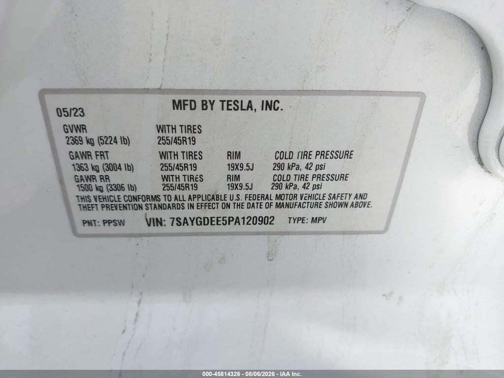 7SAYGDEE5PA120902 2023 TESLA MODEL Y photo no. 9