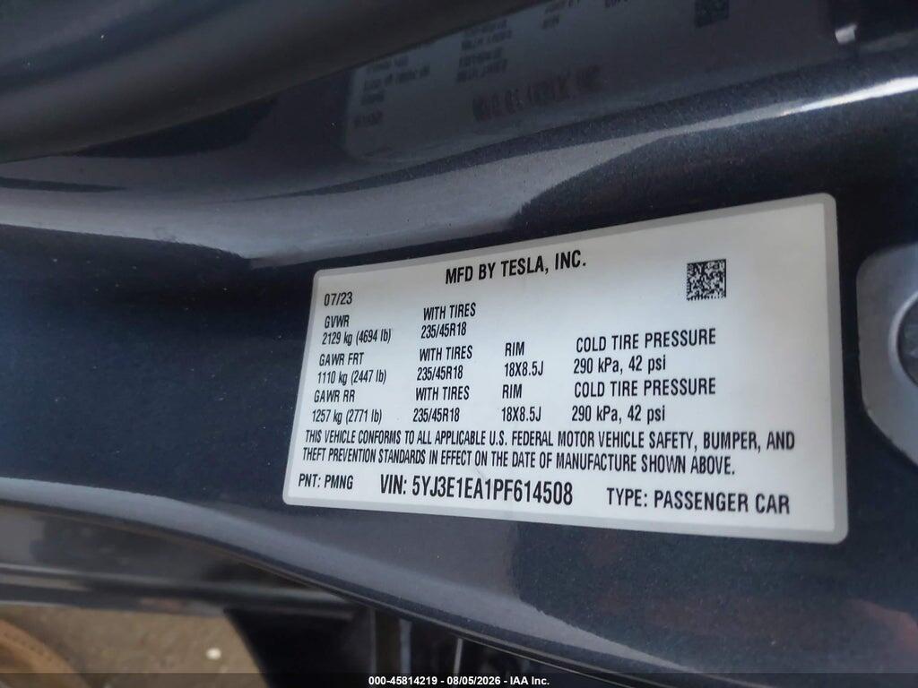 5YJ3E1EA1PF614508 2023 TESLA MODEL 3 photo no. 9