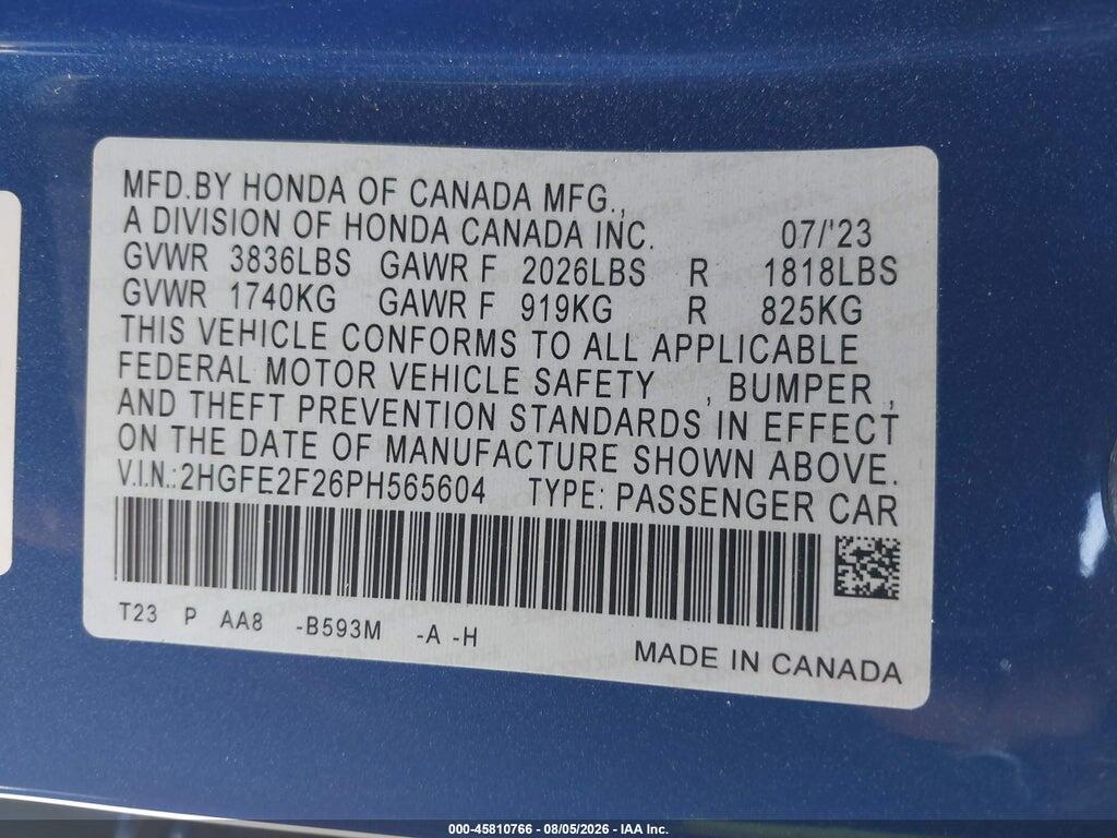 2HGFE2F26PH565604 2023 HONDA CIVIC photo no. 9