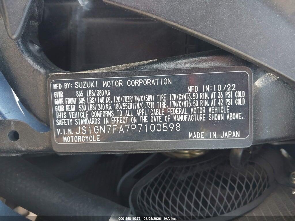JS1GN7FA7P7100598 2023 SUZUKI GSX-R600 photo no. 10