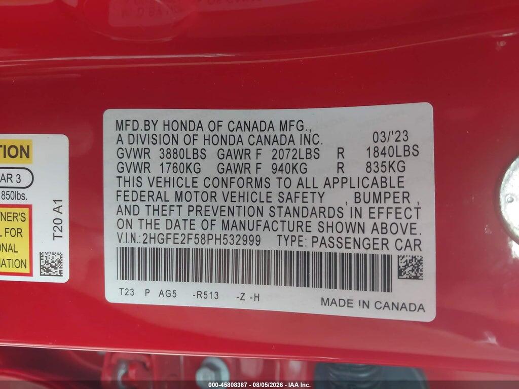 2HGFE2F58PH532999 2023 HONDA CIVIC photo no. 9