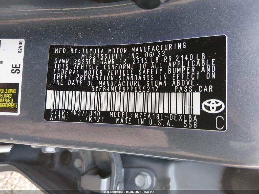 5YFB4MDE9PP055217 2023 TOYOTA COROLLA photo no. 9