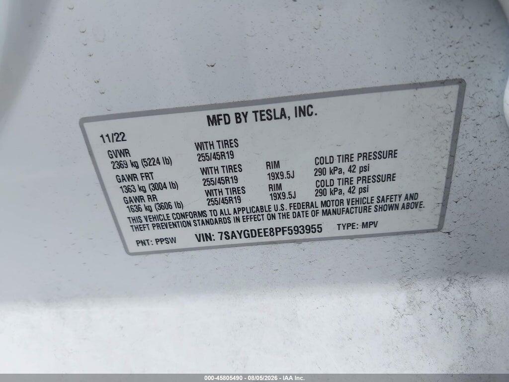 7SAYGDEE8PF593955 2023 TESLA MODEL Y photo no. 9