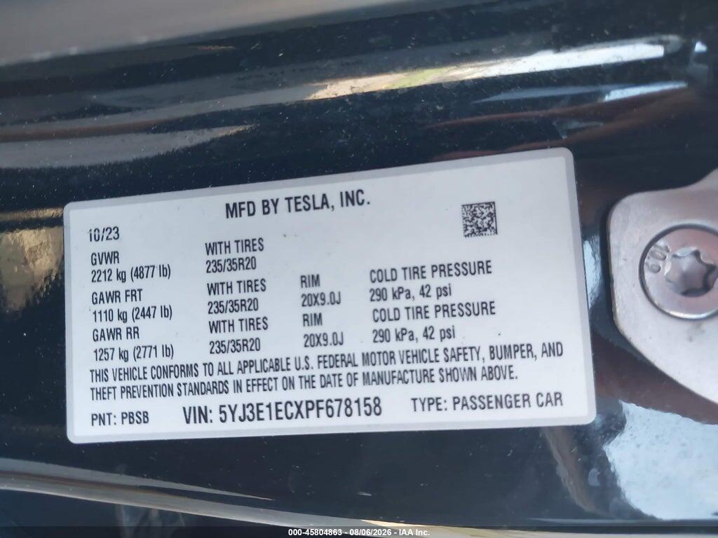 5YJ3E1ECXPF678158 2023 TESLA MODEL 3 photo no. 9