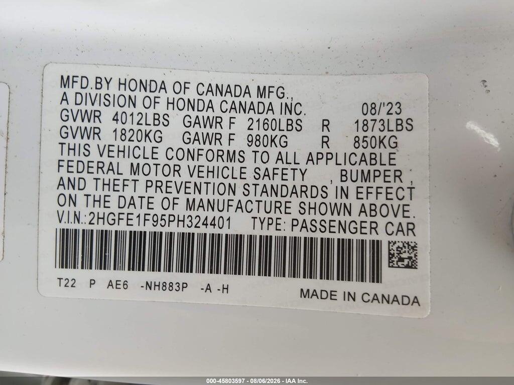 2HGFE1F95PH324401 2023 HONDA CIVIC photo no. 9