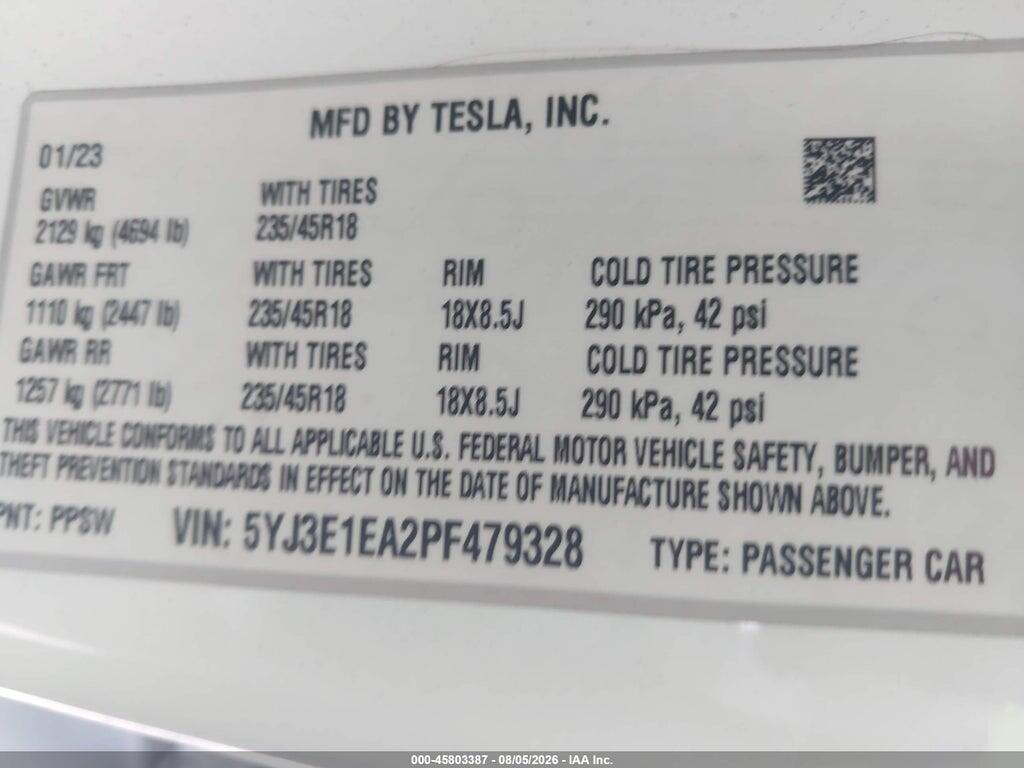 5YJ3E1EA2PF479328 2023 TESLA MODEL 3 photo no. 9