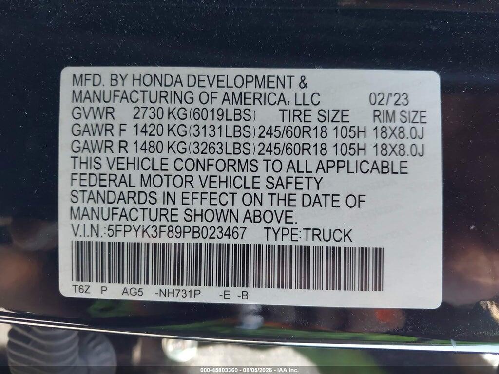 5FPYK3F89PB023467 2023 HONDA RIDGELINE photo no. 9
