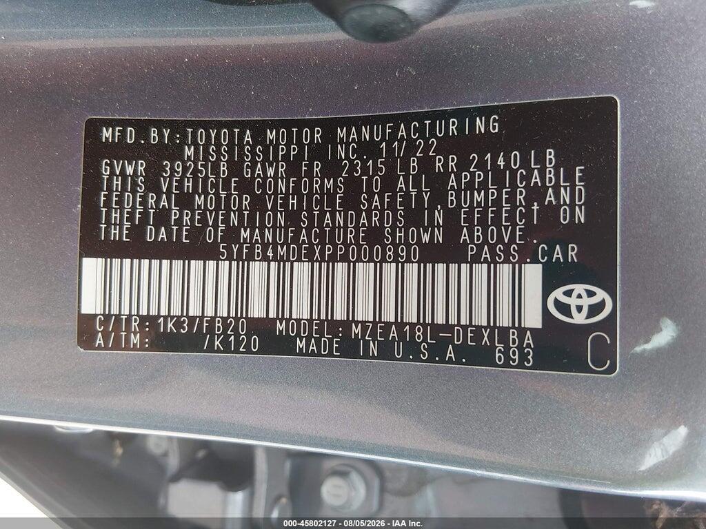5YFB4MDEXPP000890 2023 TOYOTA COROLLA photo no. 9