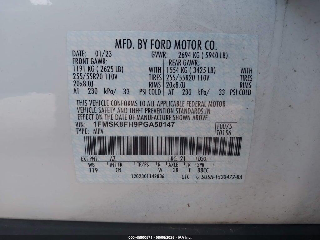 1FMSK8FH9PGA50147 2023 FORD EXPLORER photo no. 9