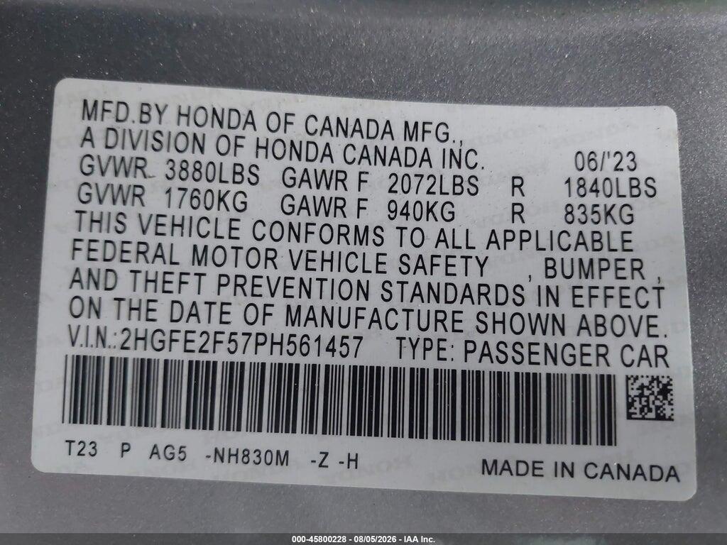 2HGFE2F57PH561457 2023 HONDA CIVIC photo no. 9