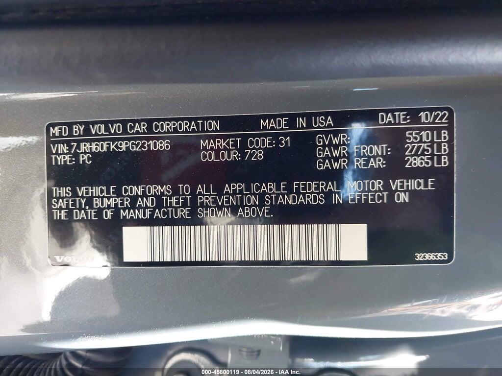 7JRH60FK9PG231086 2023 VOLVO S60 RECHARGE PLUG-IN HYBRID photo no. 9