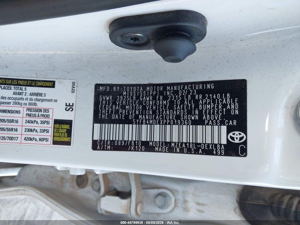 5YFB4MDEXPP019360 2023 TOYOTA COROLLA photo no. 9