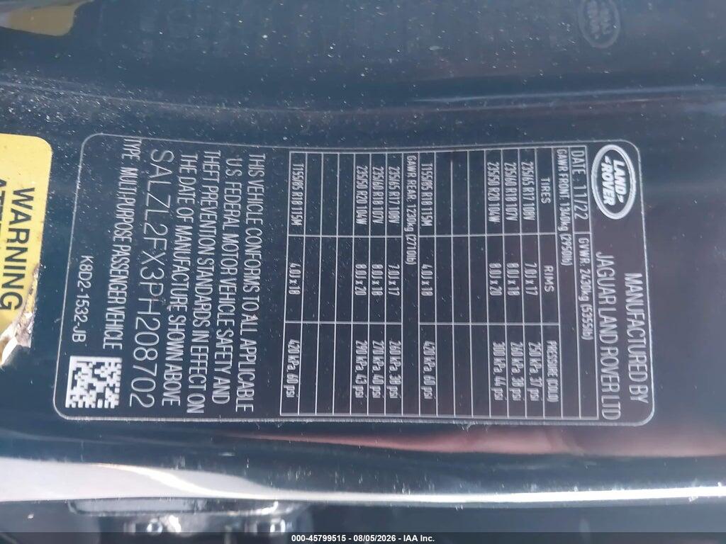 SALZL2FX3PH208702 2023 LAND ROVER RANGE ROVER EVOQUE photo no. 9