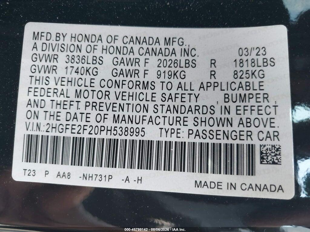 2HGFE2F20PH538995 2023 HONDA CIVIC photo no. 9