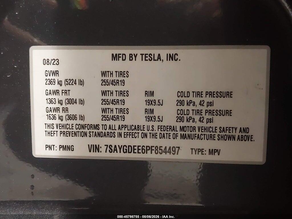 7SAYGDEE6PF854497 2023 TESLA MODEL Y photo no. 9