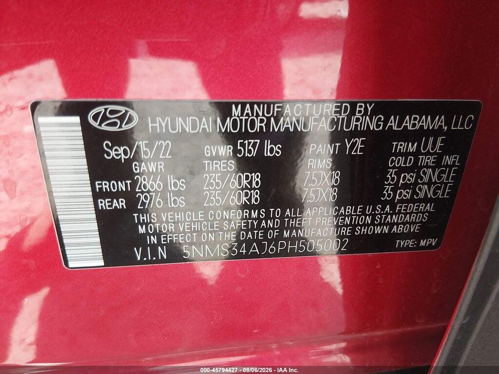 5NMS34AJ6PH505002 2023 HYUNDAI SANTA FE photo no. 9