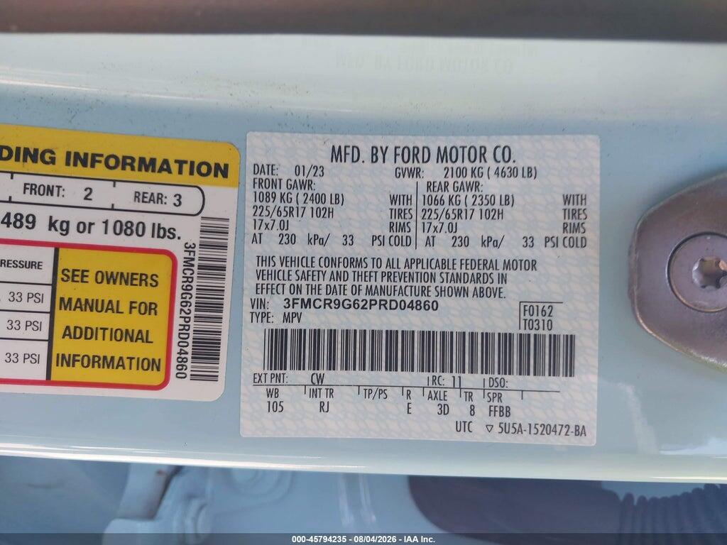3FMCR9G62PRD04860 2023 FORD BRONCO SPORT photo no. 9