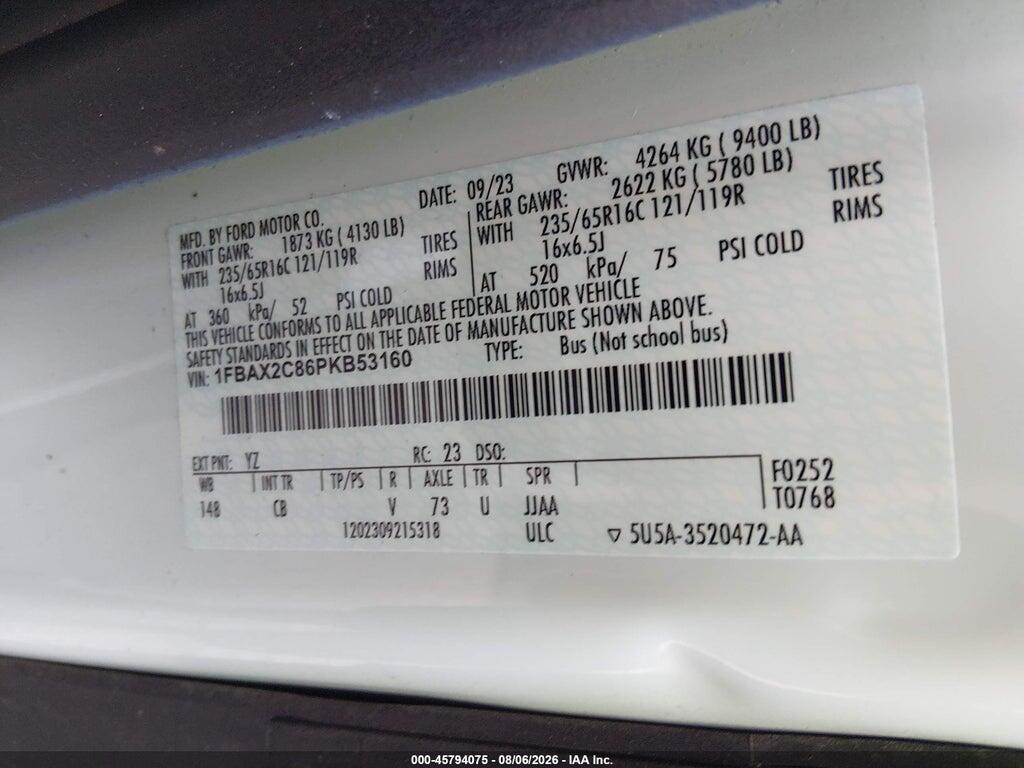 1FBAX2C86PKB53160 2023 FORD TRANSIT-350 PASSENGER VAN photo no. 9