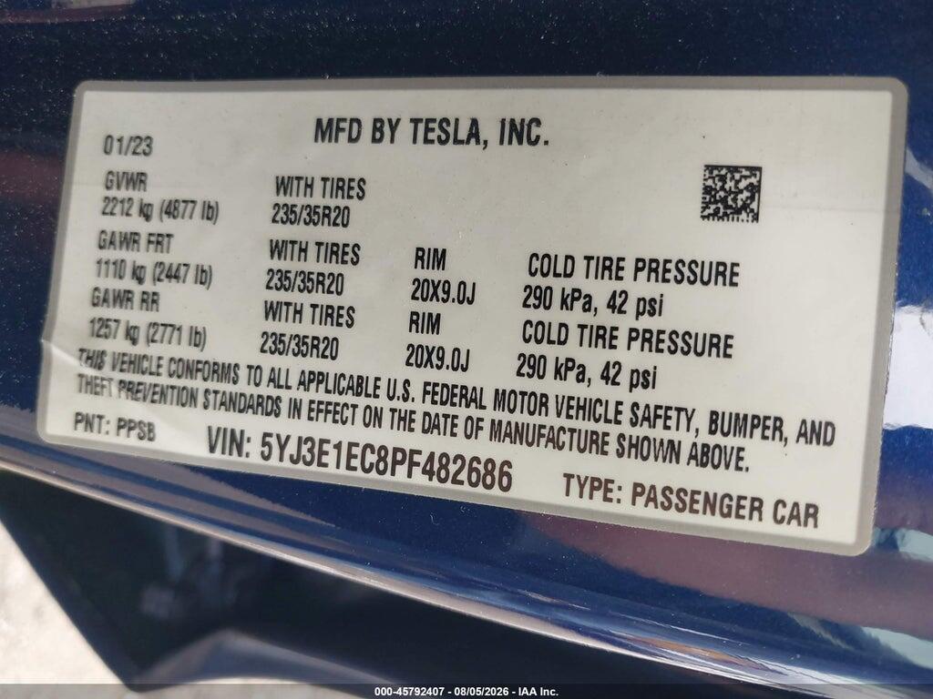 5YJ3E1EC8PF482686 2023 TESLA MODEL 3 photo no. 9