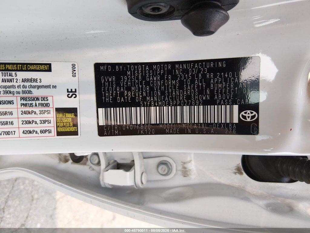 5YFB4MDE9PP027692 2023 TOYOTA COROLLA photo no. 9