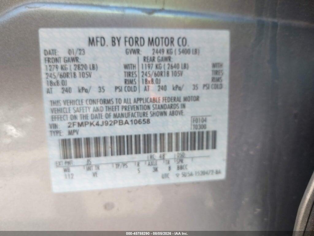 2FMPK4J92PBA10658 2023 FORD EDGE photo no. 9