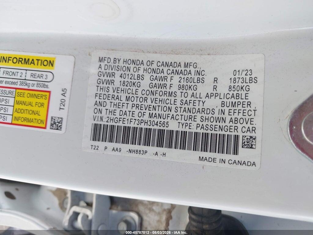 2HGFE1F73PH304565 2023 HONDA CIVIC photo no. 9