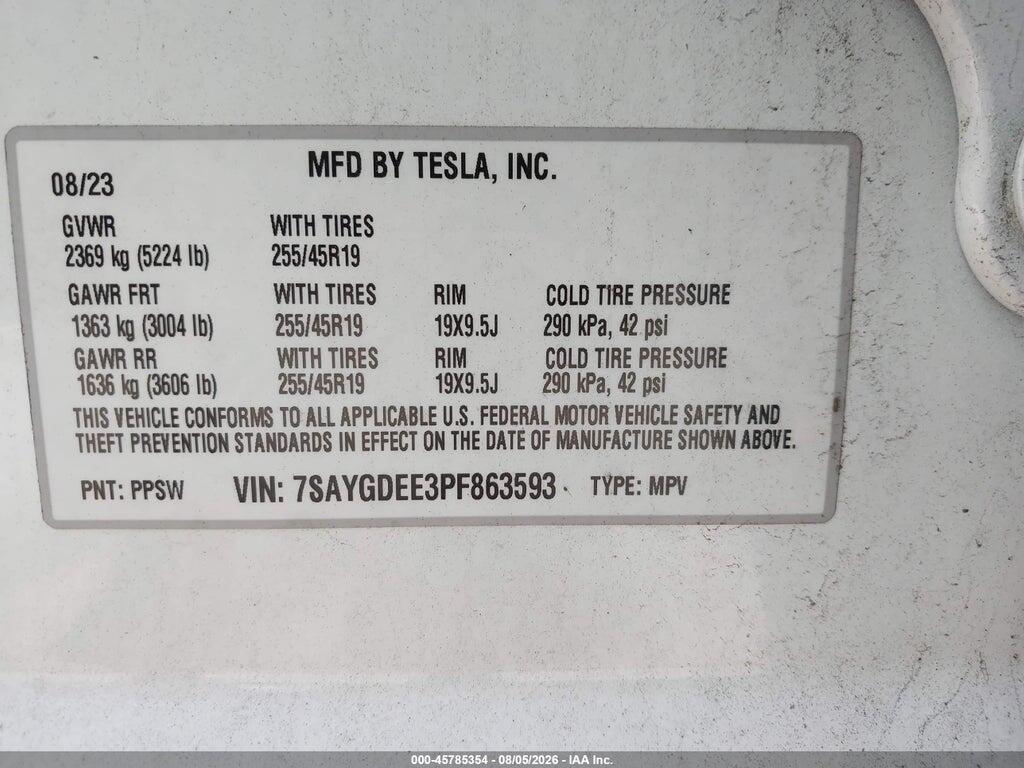 7SAYGDEE3PF863593 2023 TESLA MODEL Y photo no. 9