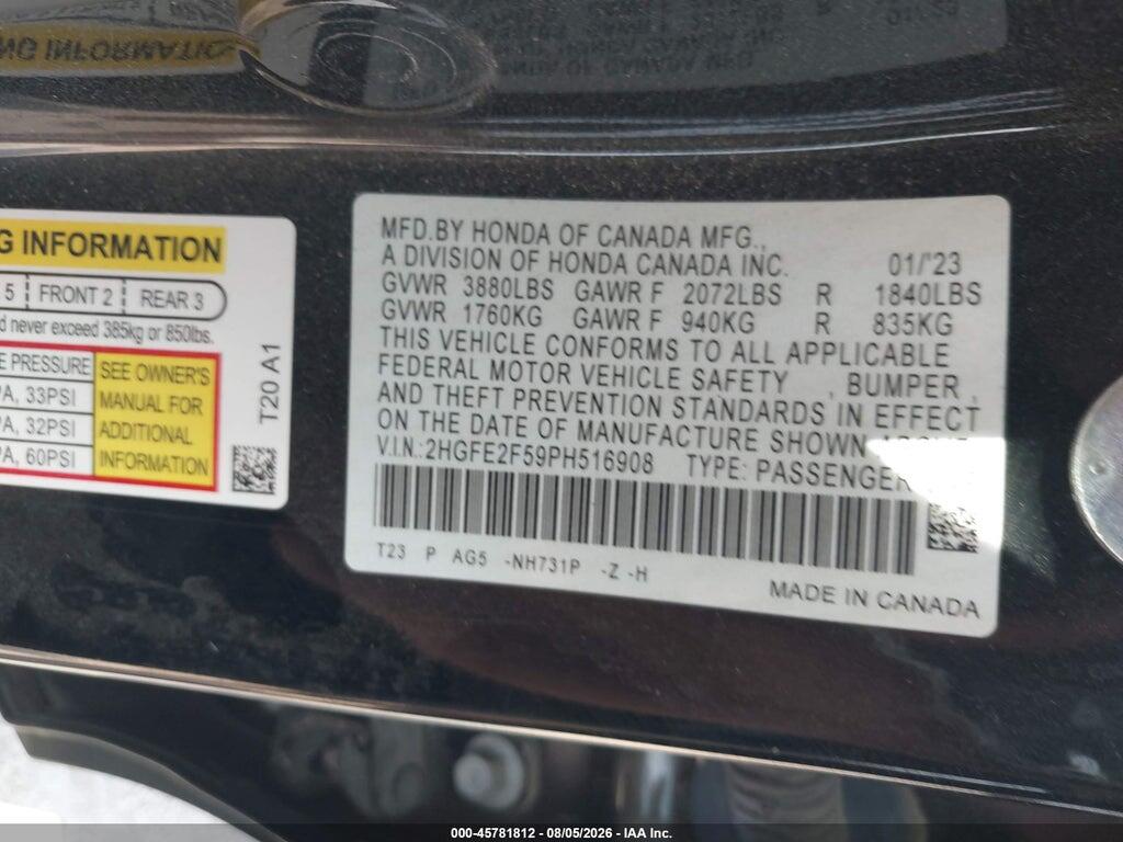 2HGFE2F59PH516908 2023 HONDA CIVIC photo no. 9