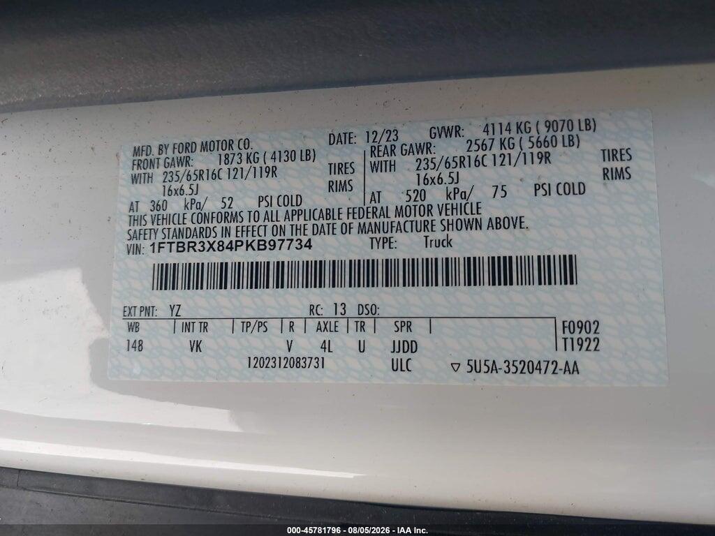 1FTBR3X84PKB97734 2023 FORD TRANSIT-250 CARGO VAN photo no. 9