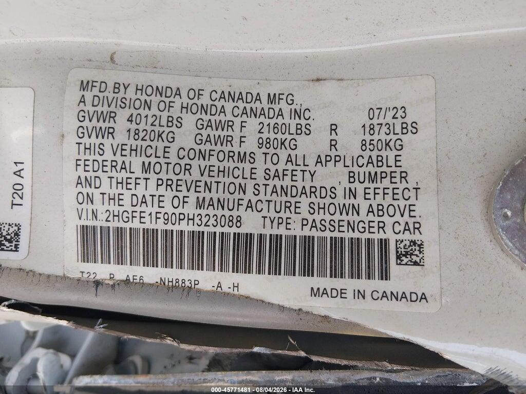 2HGFE1F90PH323088 2023 HONDA CIVIC photo no. 9