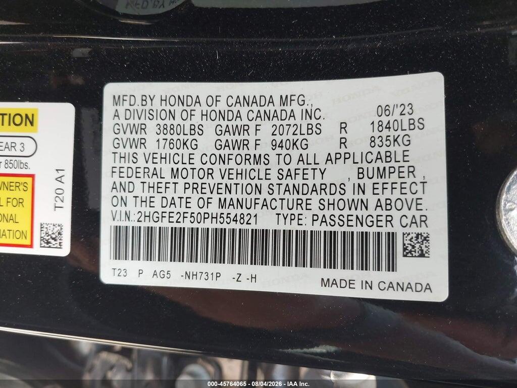 2HGFE2F50PH554821 2023 HONDA CIVIC photo no. 9