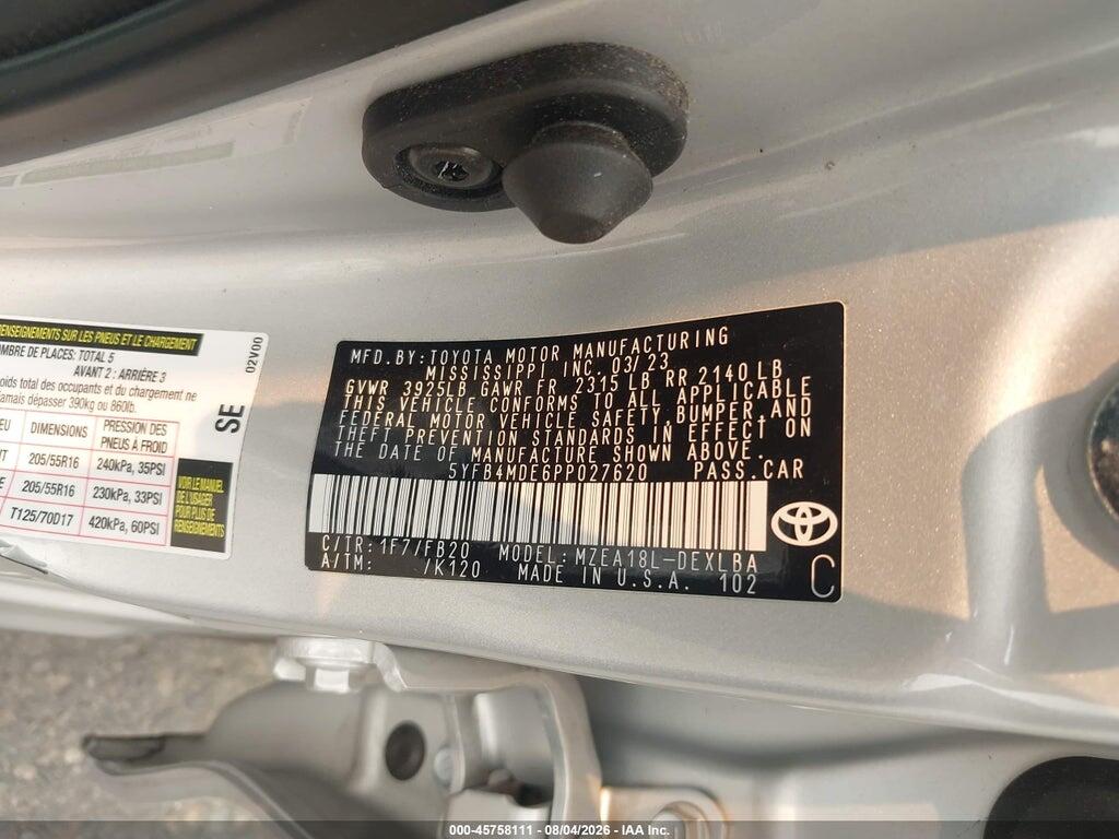 5YFB4MDE6PP027620 2023 TOYOTA COROLLA photo no. 9