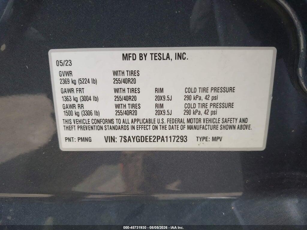7SAYGDEE2PA117293 2023 TESLA MODEL Y photo no. 9